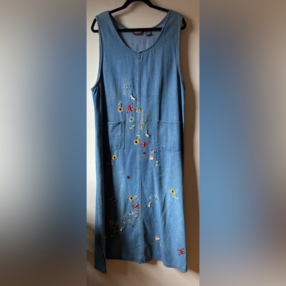 Robe Agapo Femme Bleu Denim Brodée Sans Manches - Style Boho, Ourlet Dentelle, Taille S, Très Bon état